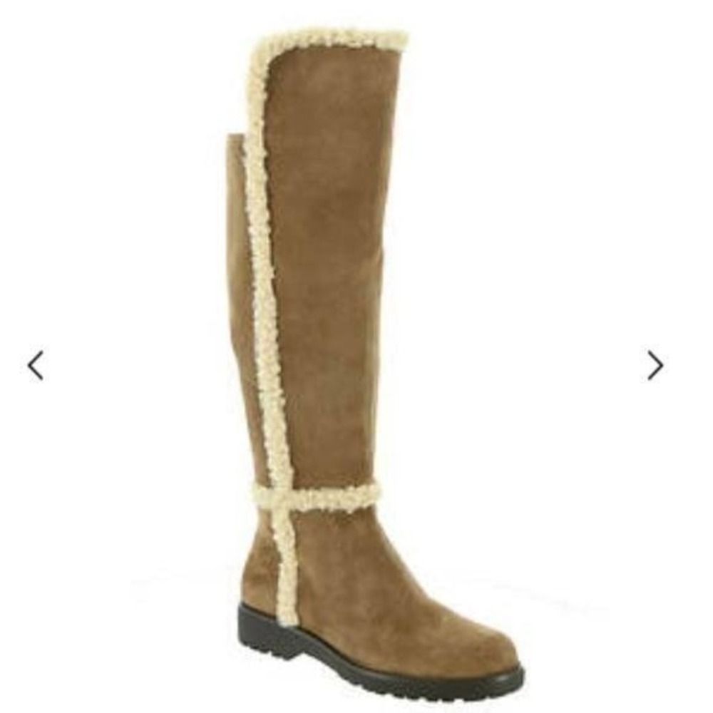 SOLE Society Philah tall suede leather faux fur trimmed‎ Honey Natural boots 9.5